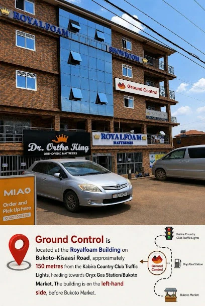 Royalfoam Building with Ground Control signage, and a location guide from Kabira Country Club traffic lights towards Bukoto Market
